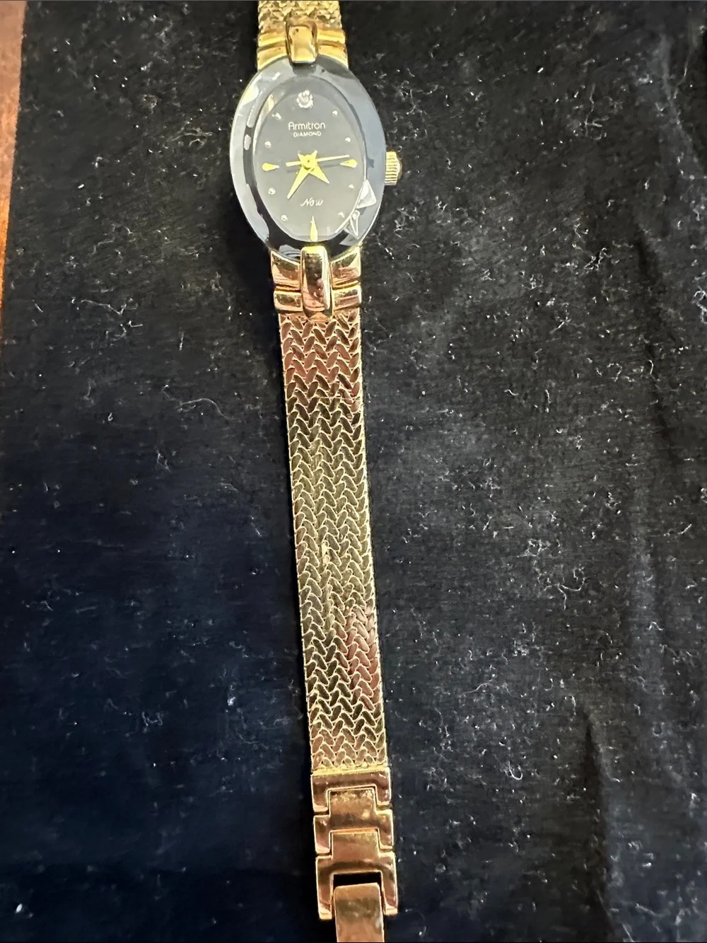 Vintage Armitron Gold-Tone Bracelet Watch with Black Oval Dial